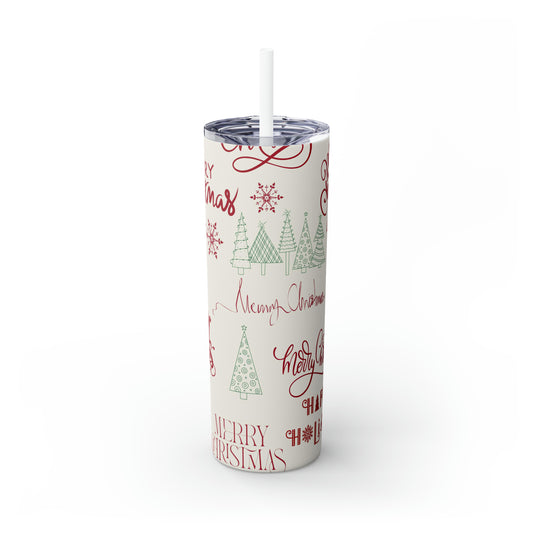 Amazing Merry Christmas Hand Drawn - Skinny Tumbler with Straw, 20oz - Stainless Steel