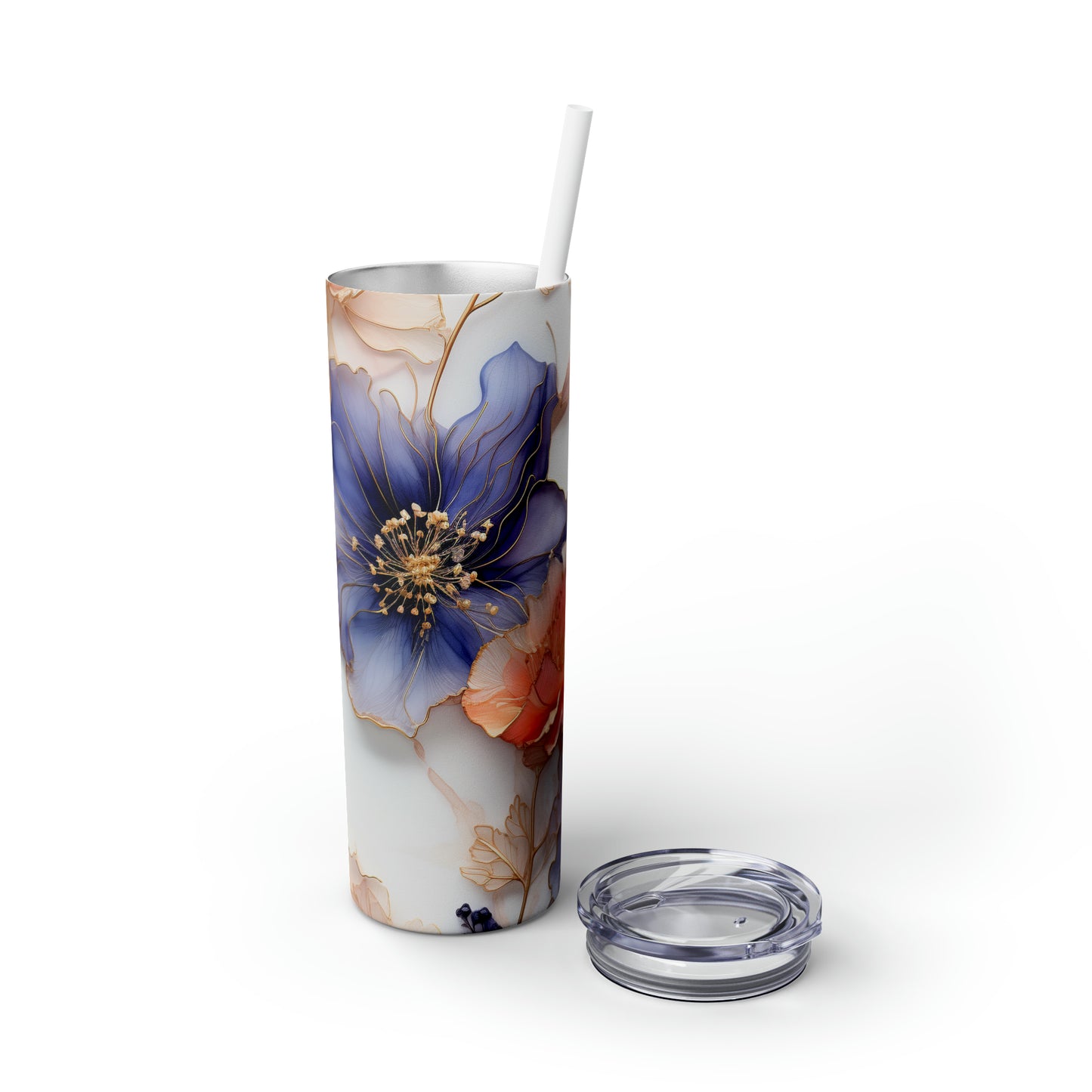 Beautiful Purple Flowers Watercolor 12 - Skinny Tumbler with Straw, 20oz - Stainless Steel