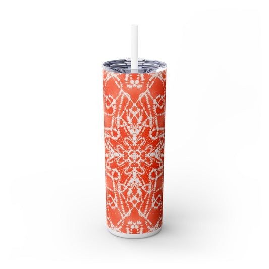 Batik - Orange - Skinny Tumbler with Straw, 20oz - Stainless Steel