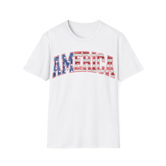 AMERICA - American Flag - 4th of July - Independence Day - Unisex Softstyle T-Shirt