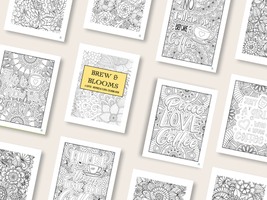 Brew & Blooms - A Coffee-Inspired & Floral Coloring Book - Digital Download