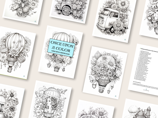 Once Upon a Color - A Vintage Fairytale Adventure in Bloom - Coloring Book - Digital Download