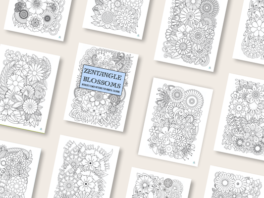 Zentangle Blossoms - Intricate Flower Patterns for Mindful Coloring - Digital Download