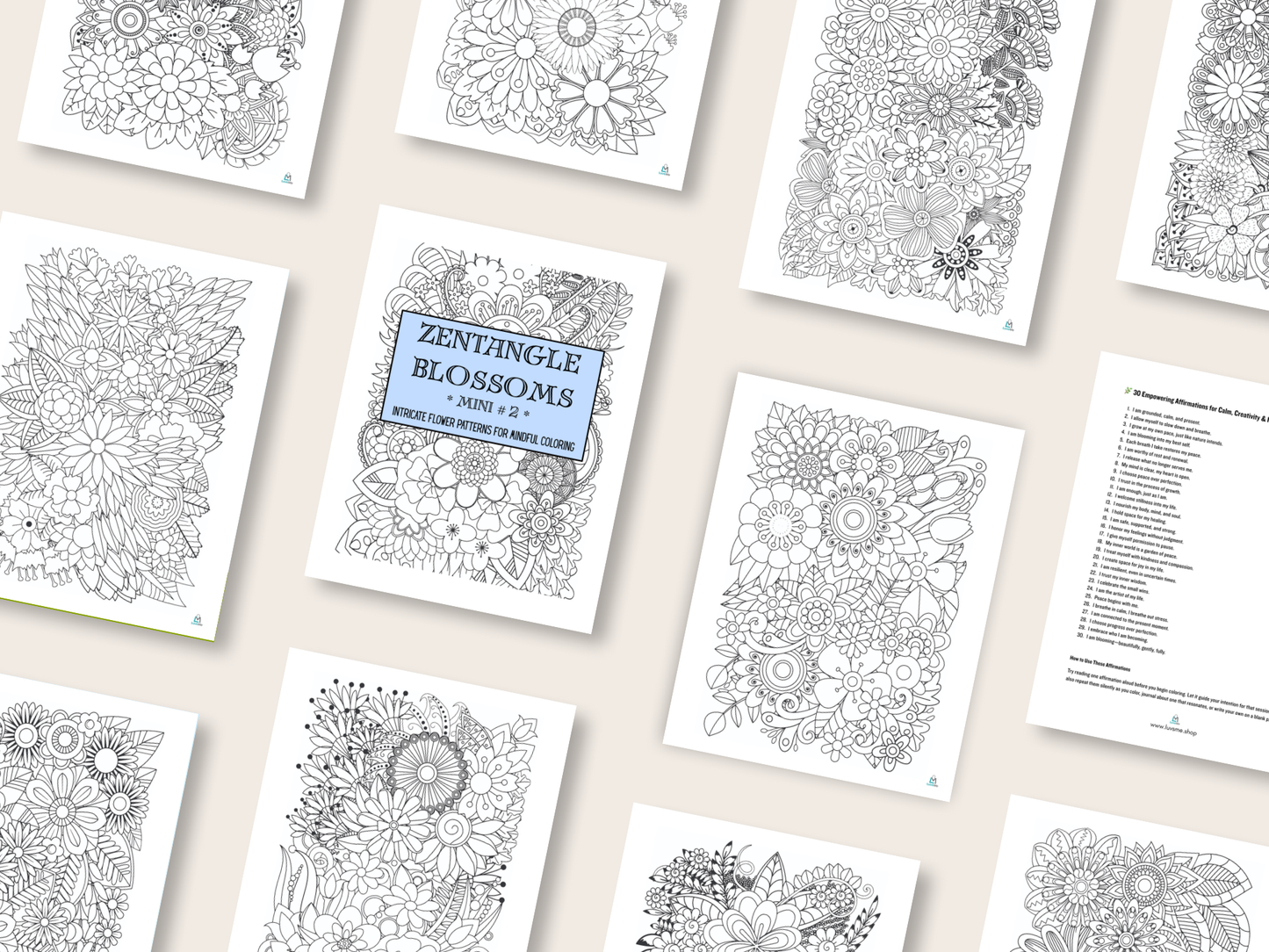 Zentangle Blossoms - Mini 2 - Intricate Flower Patterns for Mindful Coloring - Digital Download