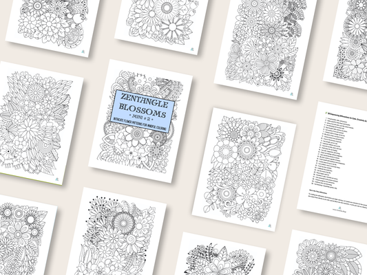 Zentangle Blossoms - Mini 2 - Intricate Flower Patterns for Mindful Coloring - Digital Download