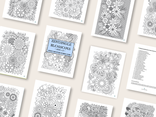 Zentangle Blossoms - Mini 3 - Intricate Flower Patterns for Mindful Coloring - Digital Download
