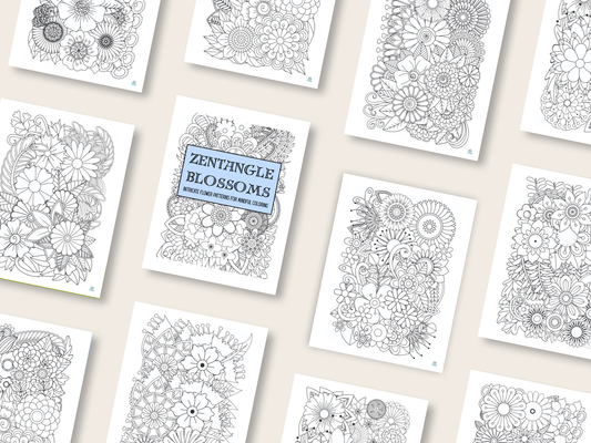 Zentangle Blossoms - Intricate Flower Patterns for Mindful Coloring - Digital Download
