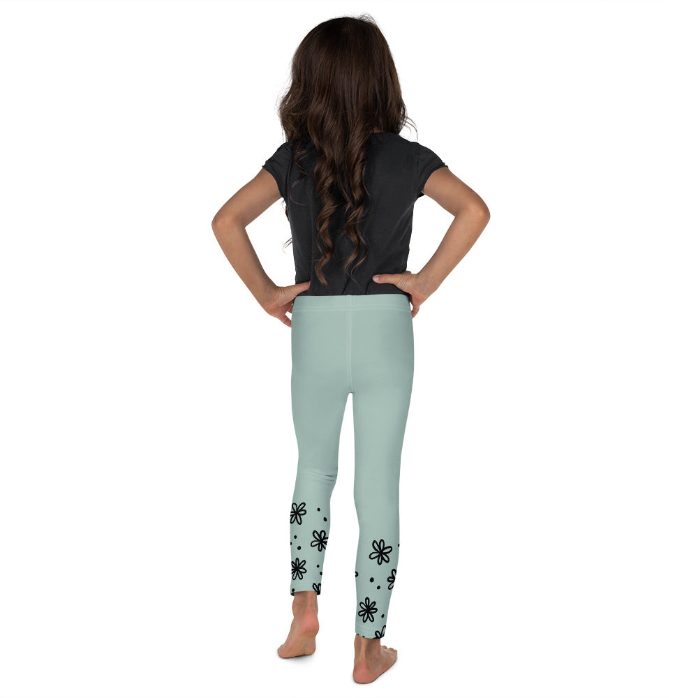 Sage with Black Flower Cuffs - Kid's Leggings