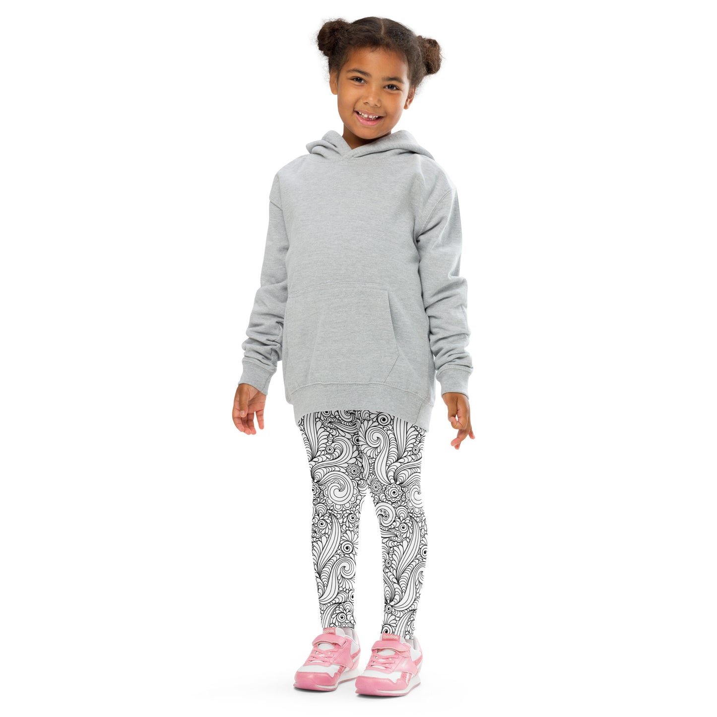 White with Black Hand Drawn Paisleys - Kid's Leggings