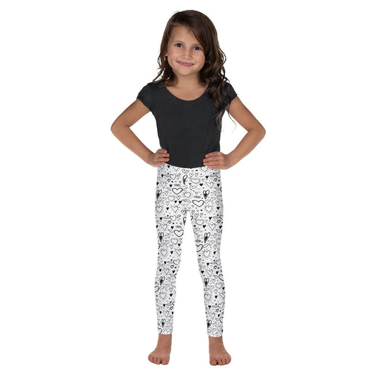 White with Black Hand Drawn Hearts - Kid's Leggings