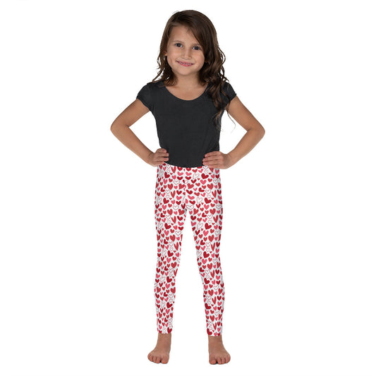 Hand Drawn Red, Pink, and White Hearts - Kid's Leggings