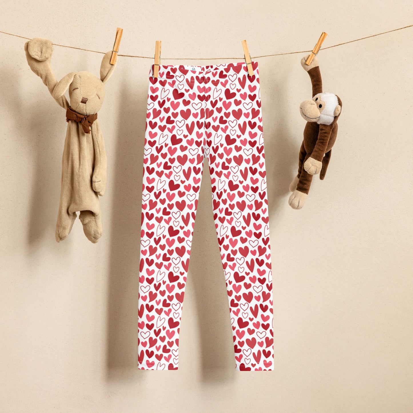 Hand Drawn Red, Pink, and White Hearts - Kid's Leggings