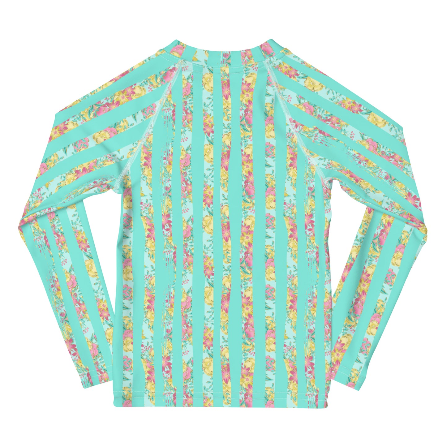 Mint and Flower Stripes - Kids Rash Guard