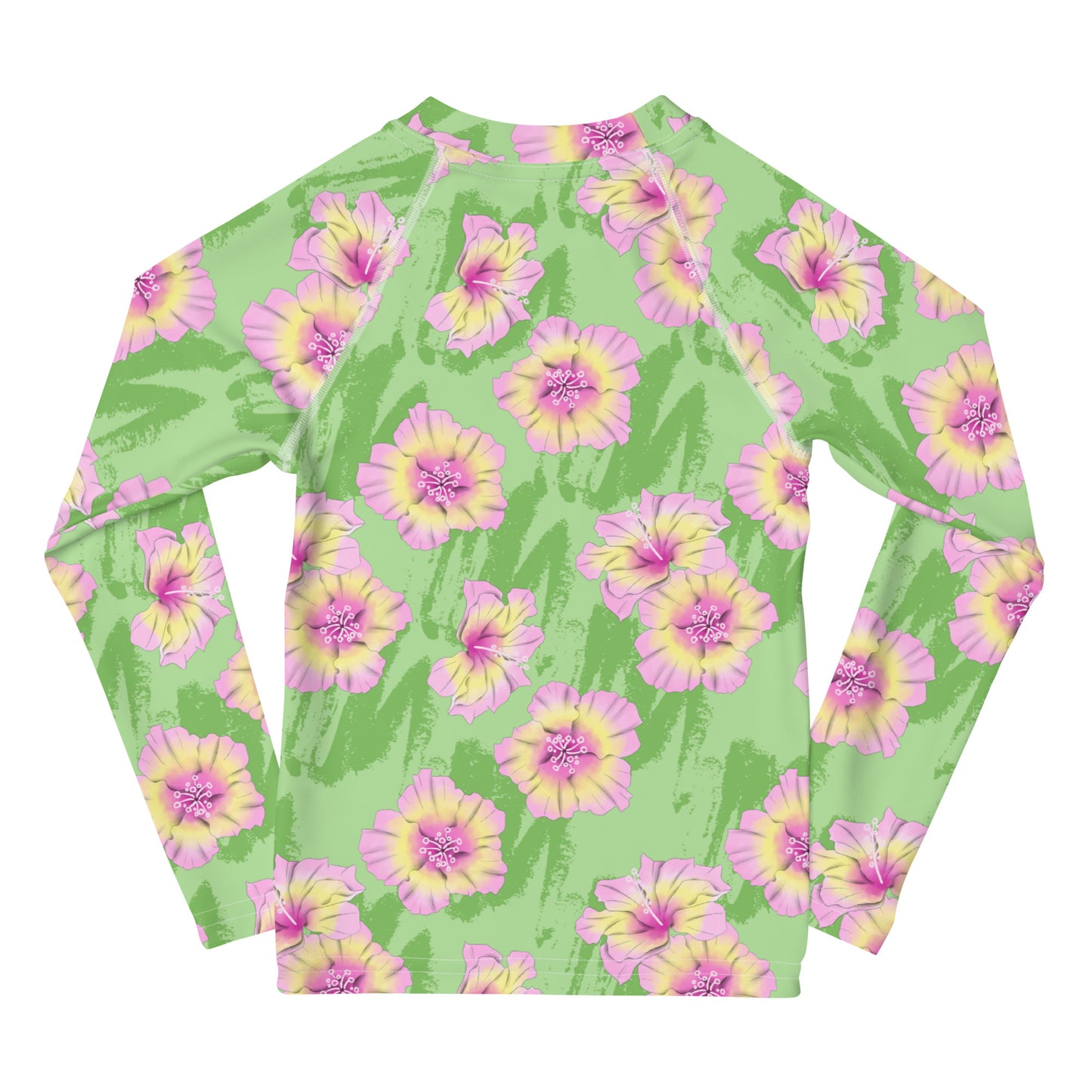 Green with Pink and Yellow Flowers - Kids Rash Guard