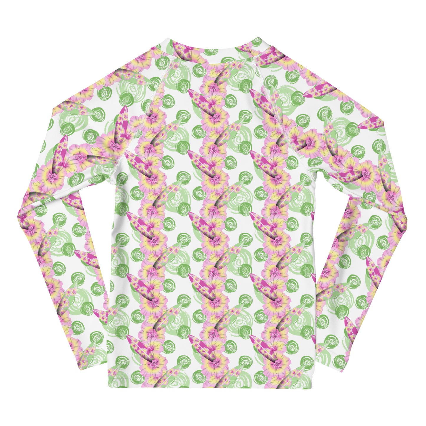 Green Circle, Flowers, Surf Boards - Kids Rash Guard