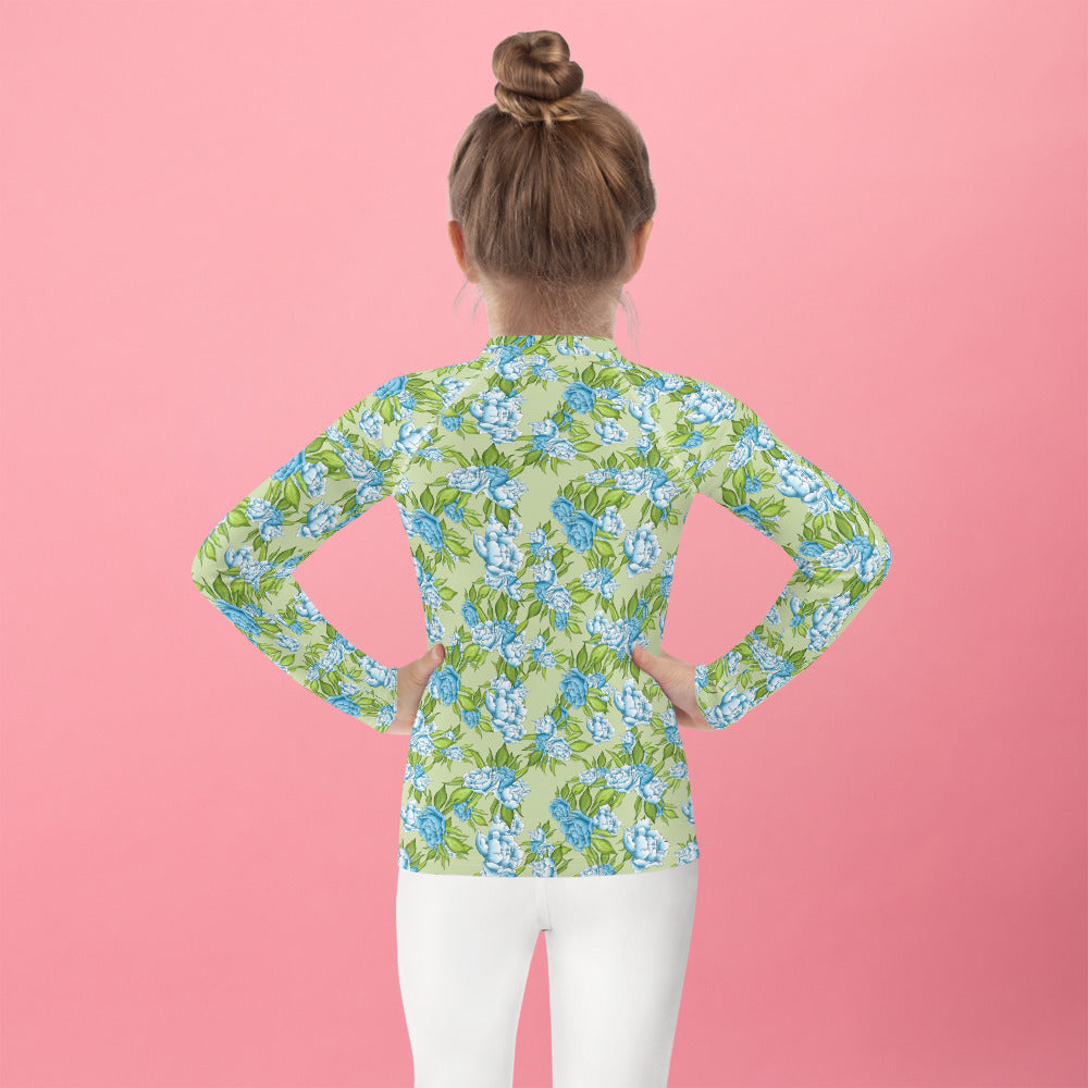 Green and Blue Flowers - Kids Rash Guard