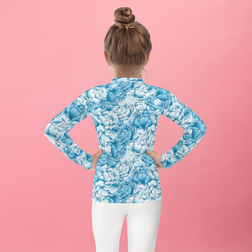 Diagonal Blue Flowers - Kids Rash Guard