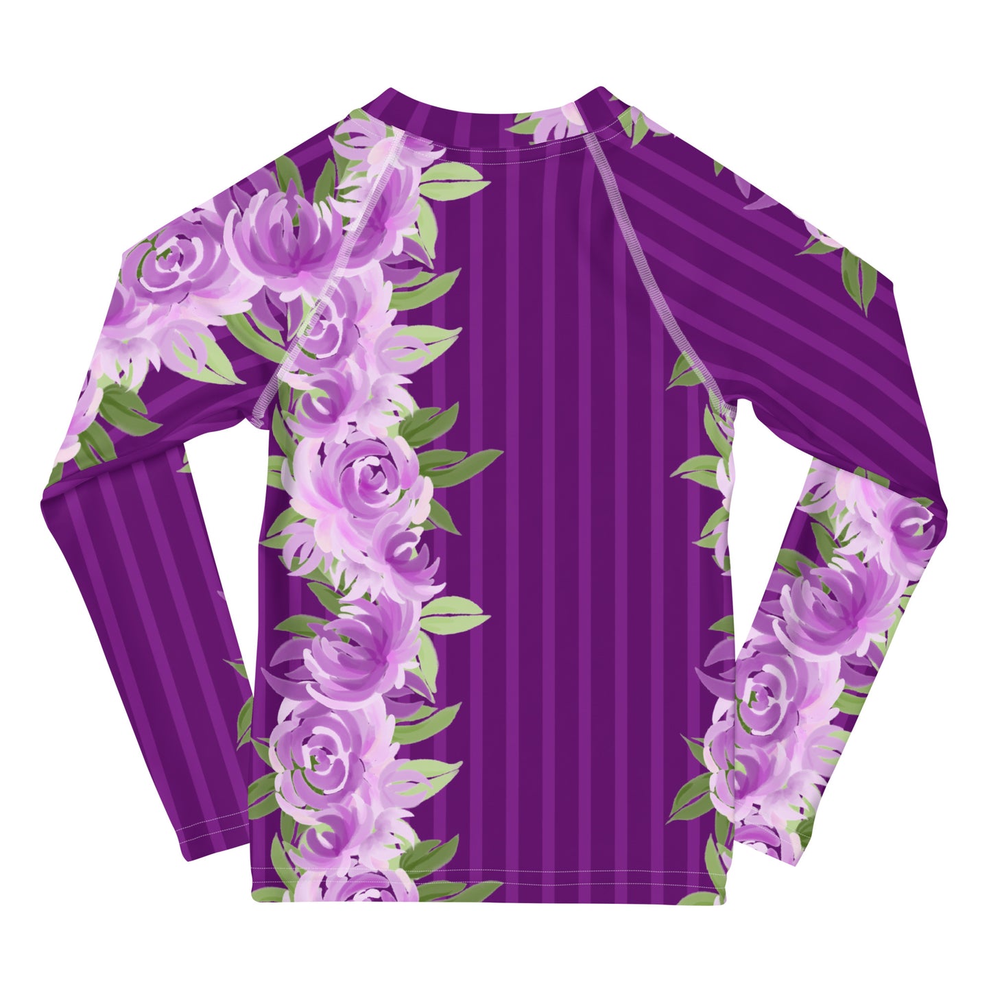 Purple Stripes with Flowers - Kids Rash Guard
