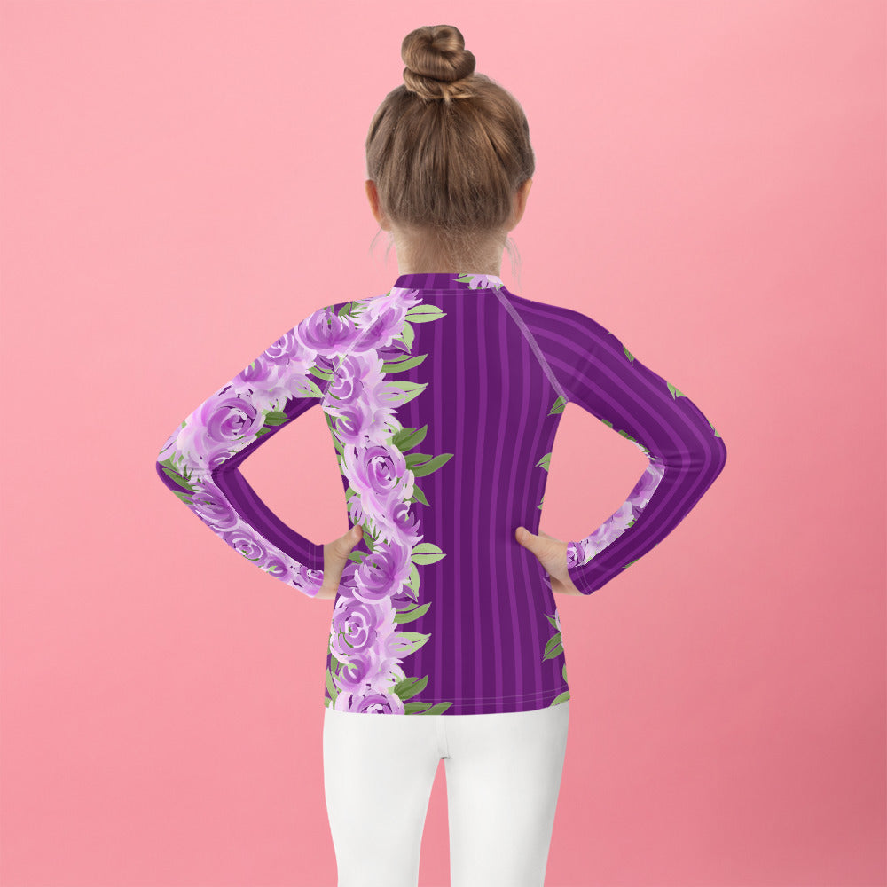 Purple Stripes with Flowers - Kids Rash Guard