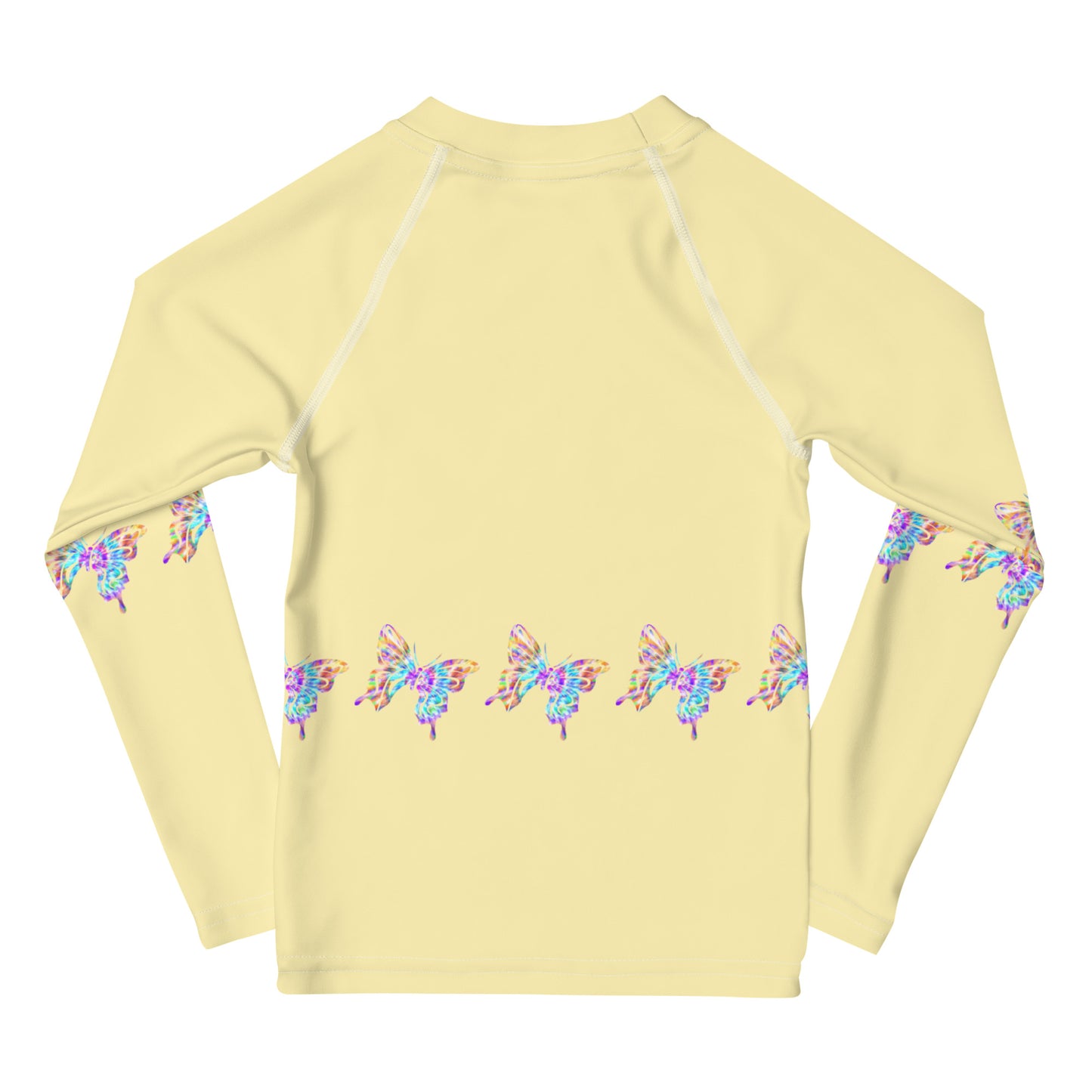 Yellow with Tie Dye Butterflies - Kids Rash Guard