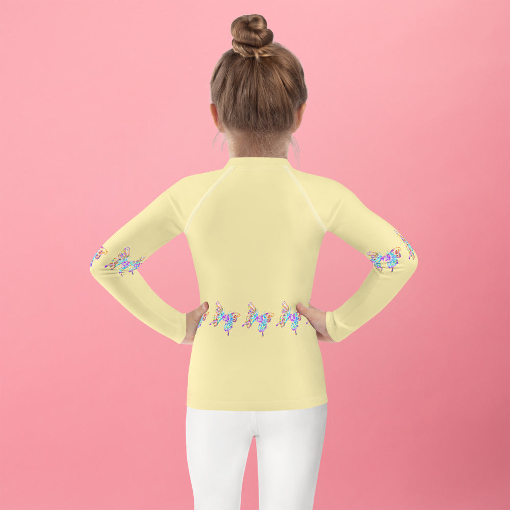 Yellow with Tie Dye Butterflies - Kids Rash Guard