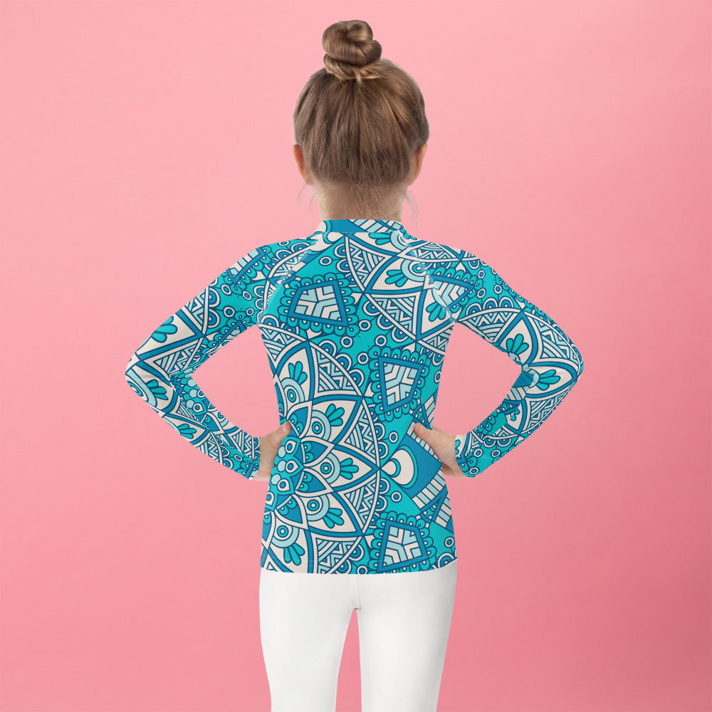 Blue Abstract Mandala - Kids Rash Guard