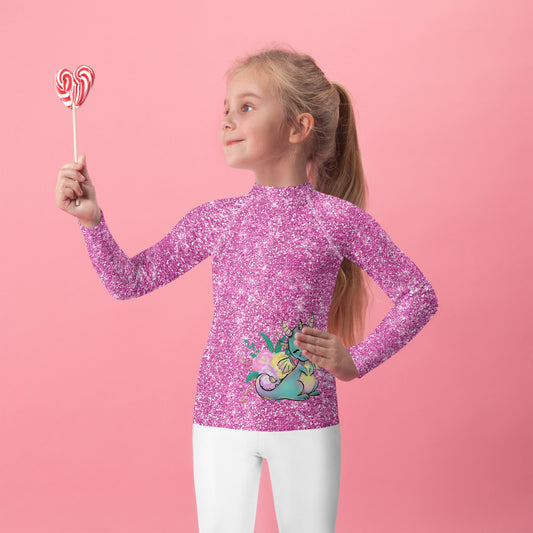 Cute Dragon - Pink - Kids Rash Guard