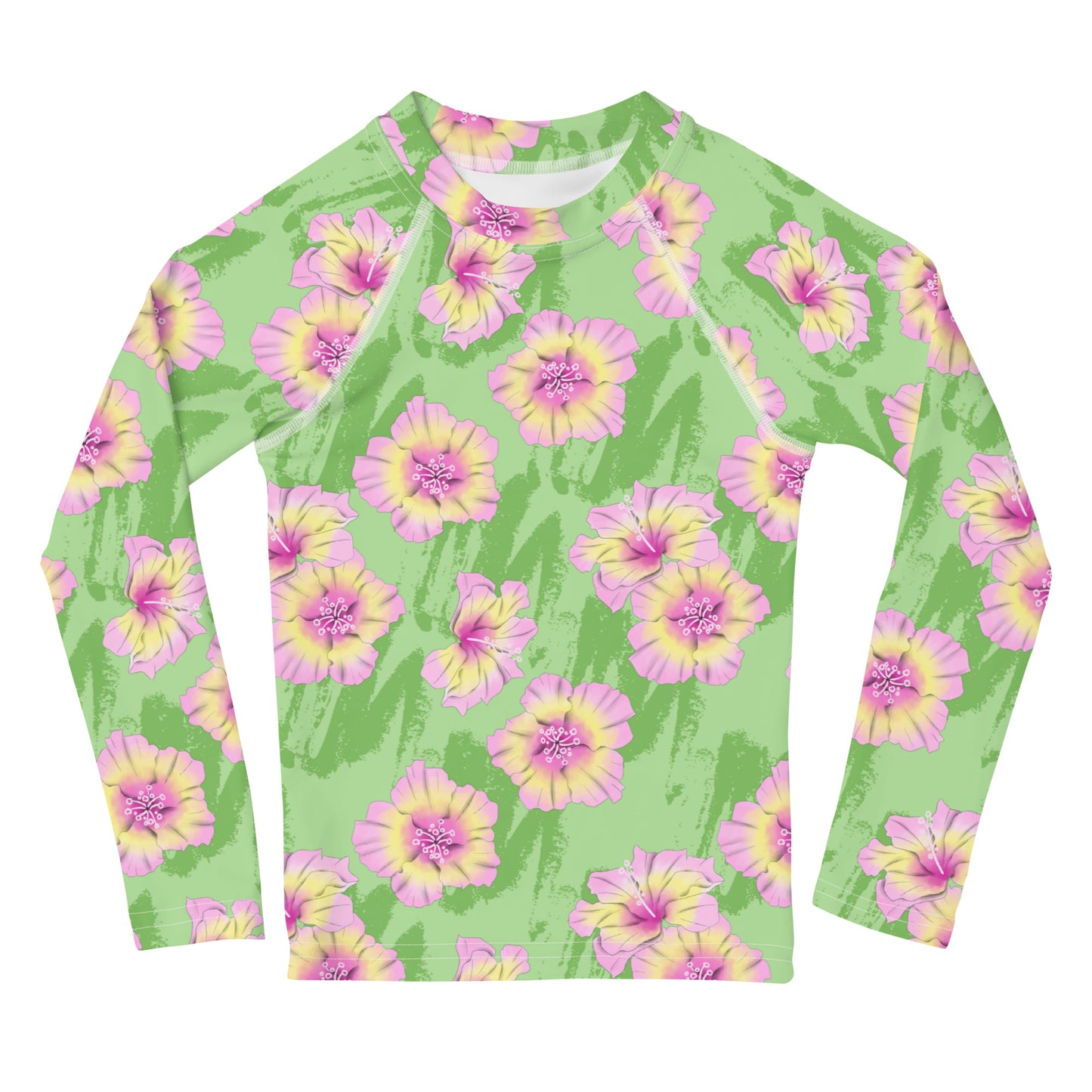 Green with Pink and Yellow Flowers - Kids Rash Guard