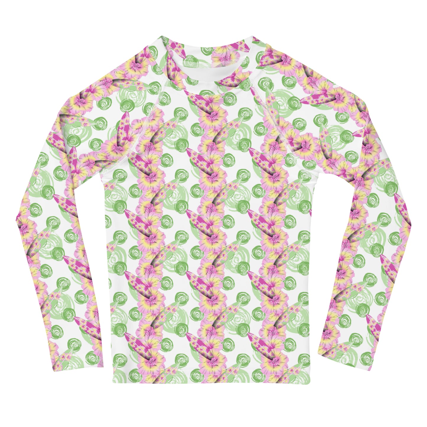 Green Circle, Flowers, Surf Boards - Kids Rash Guard
