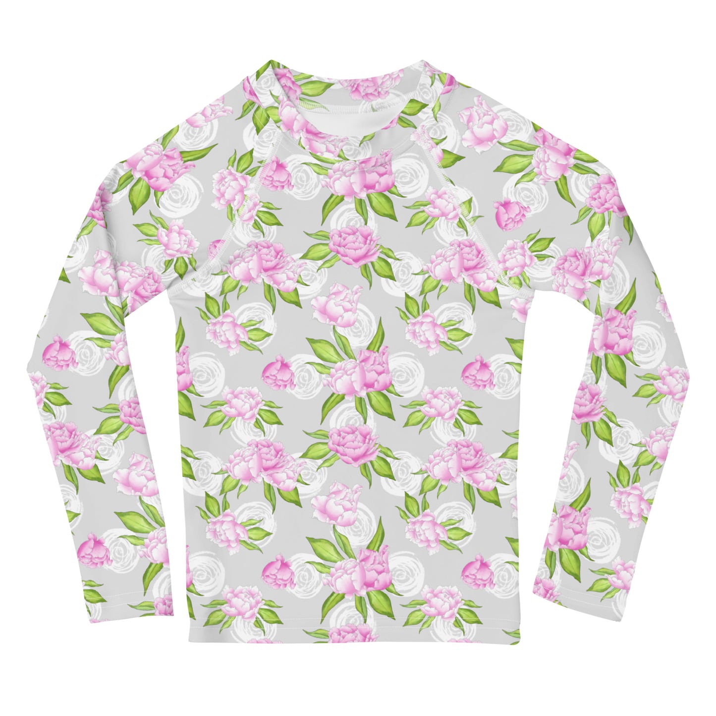 Pink Roses White Circles - Kids Rash Guard
