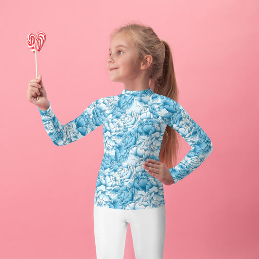 Diagonal Blue Flowers - Kids Rash Guard