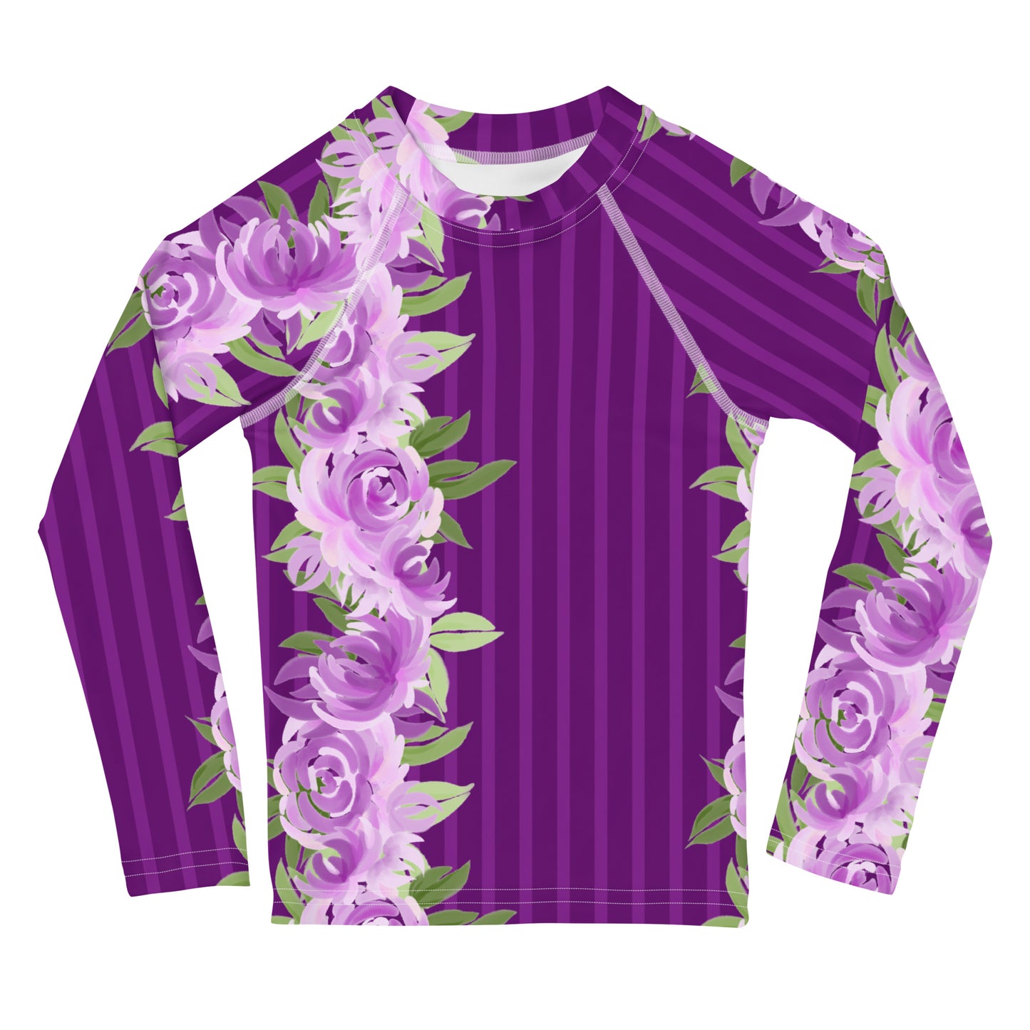 Purple Stripes with Flowers - Kids Rash Guard