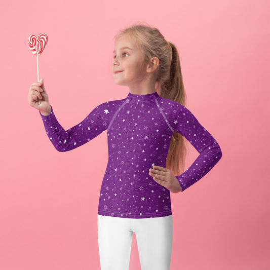 Purple and White Stars - Kids Rash Guard