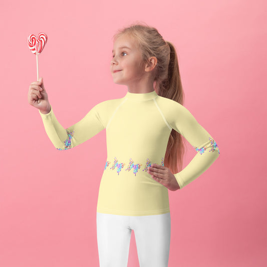 Yellow with Tie Dye Butterflies - Kids Rash Guard