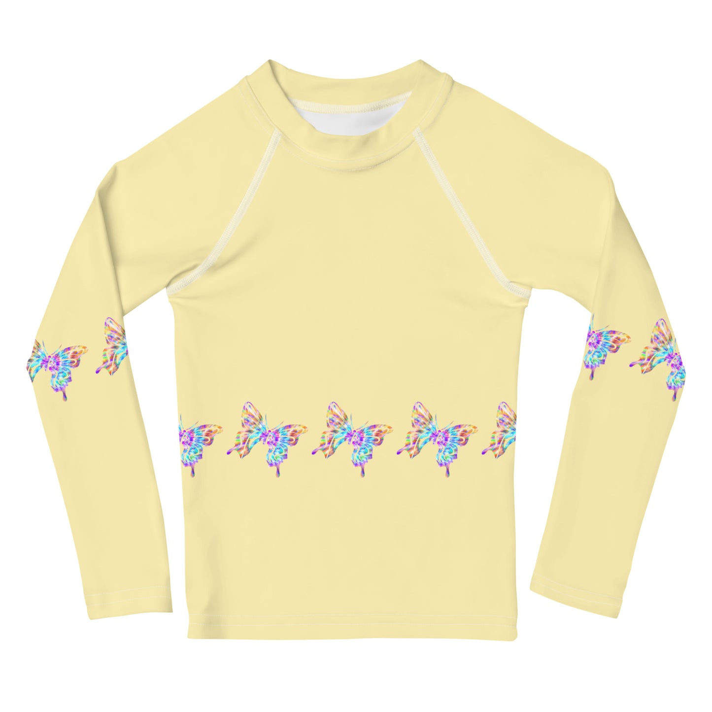 Yellow with Tie Dye Butterflies - Kids Rash Guard