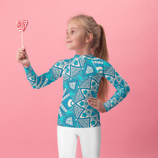 Blue Abstract Mandala - Kids Rash Guard