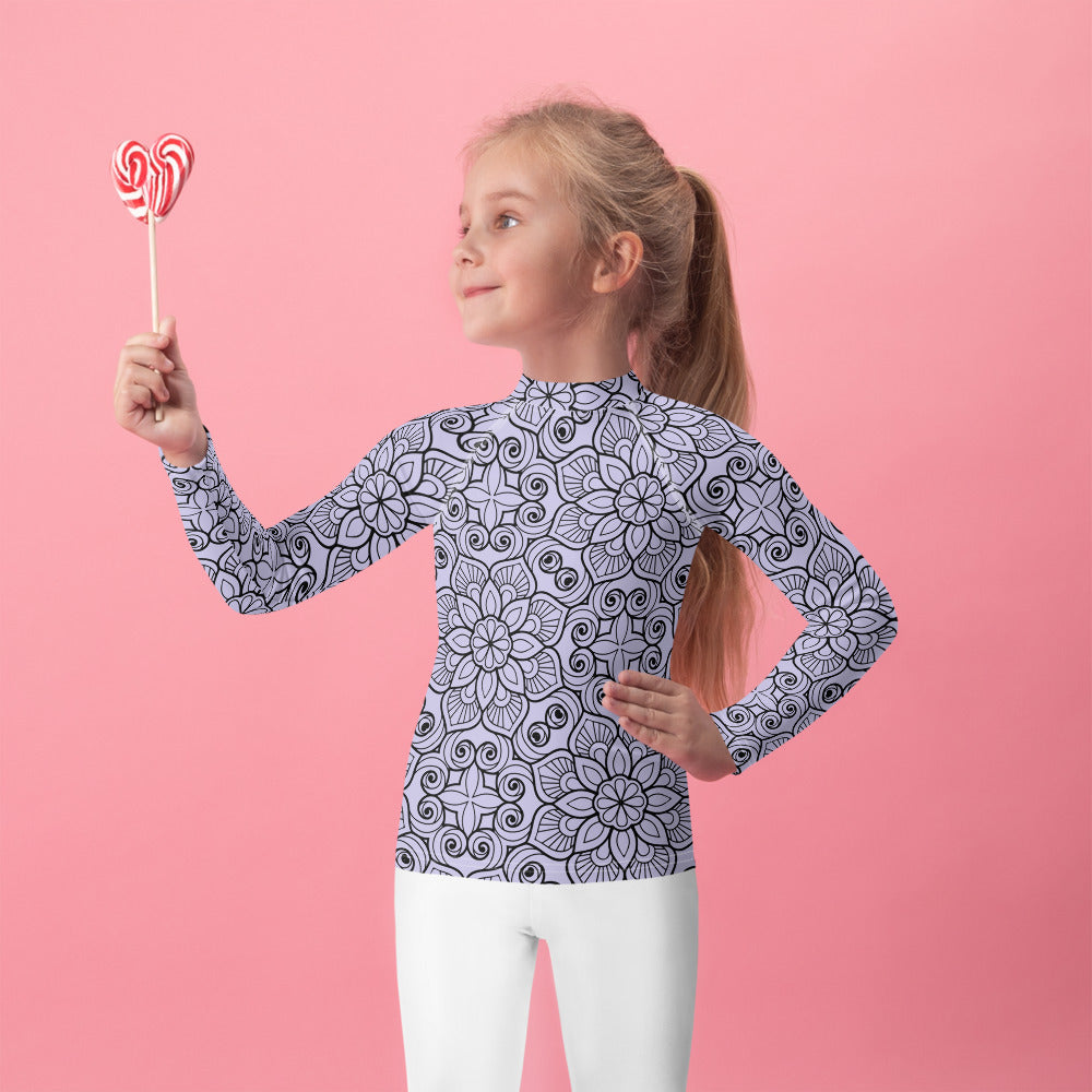 Purple and Black Mandala - Kids Rash Guard