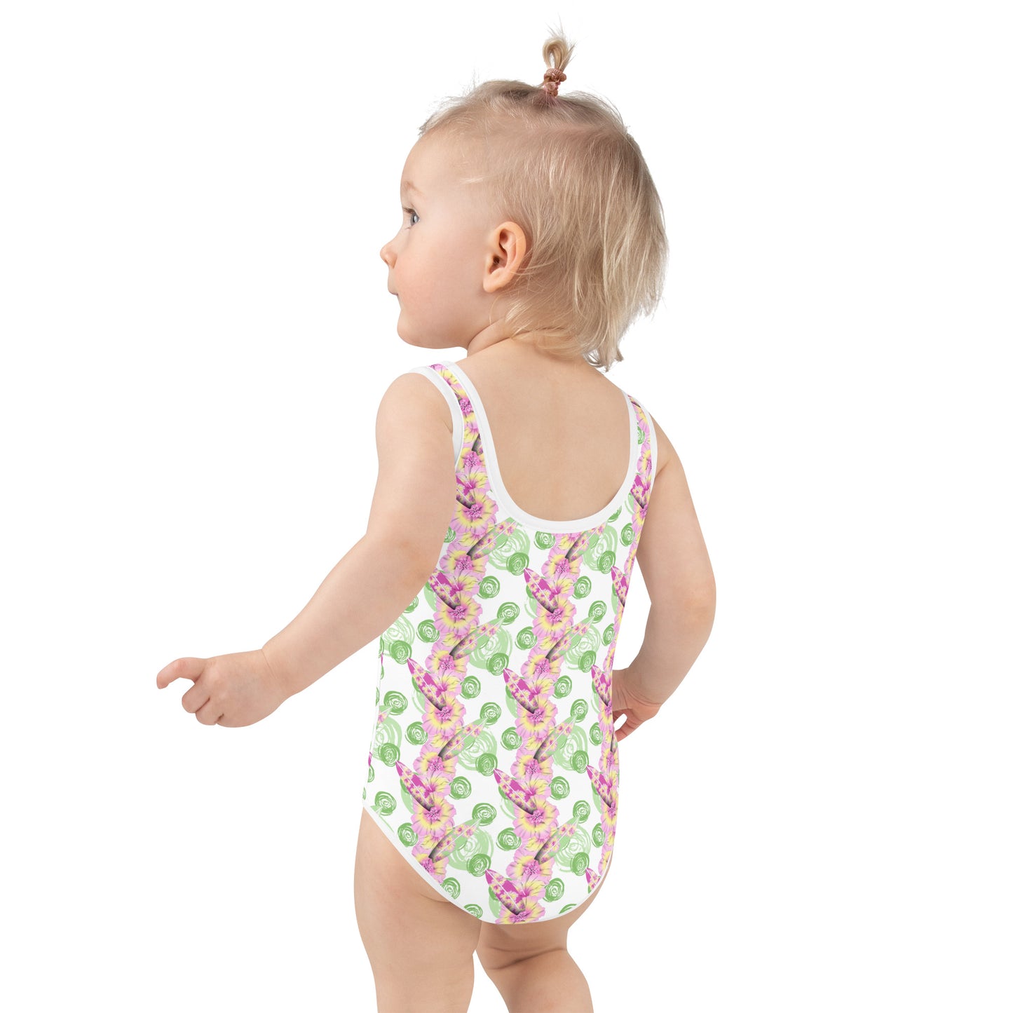 Green Circle, Flowers, Surf Boards - Kids Swimsuit