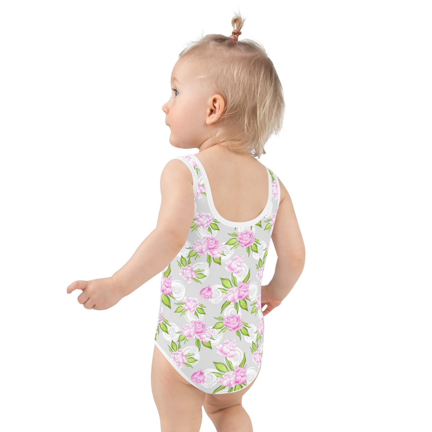 Pink Roses White Circles - Kids Swimsuit