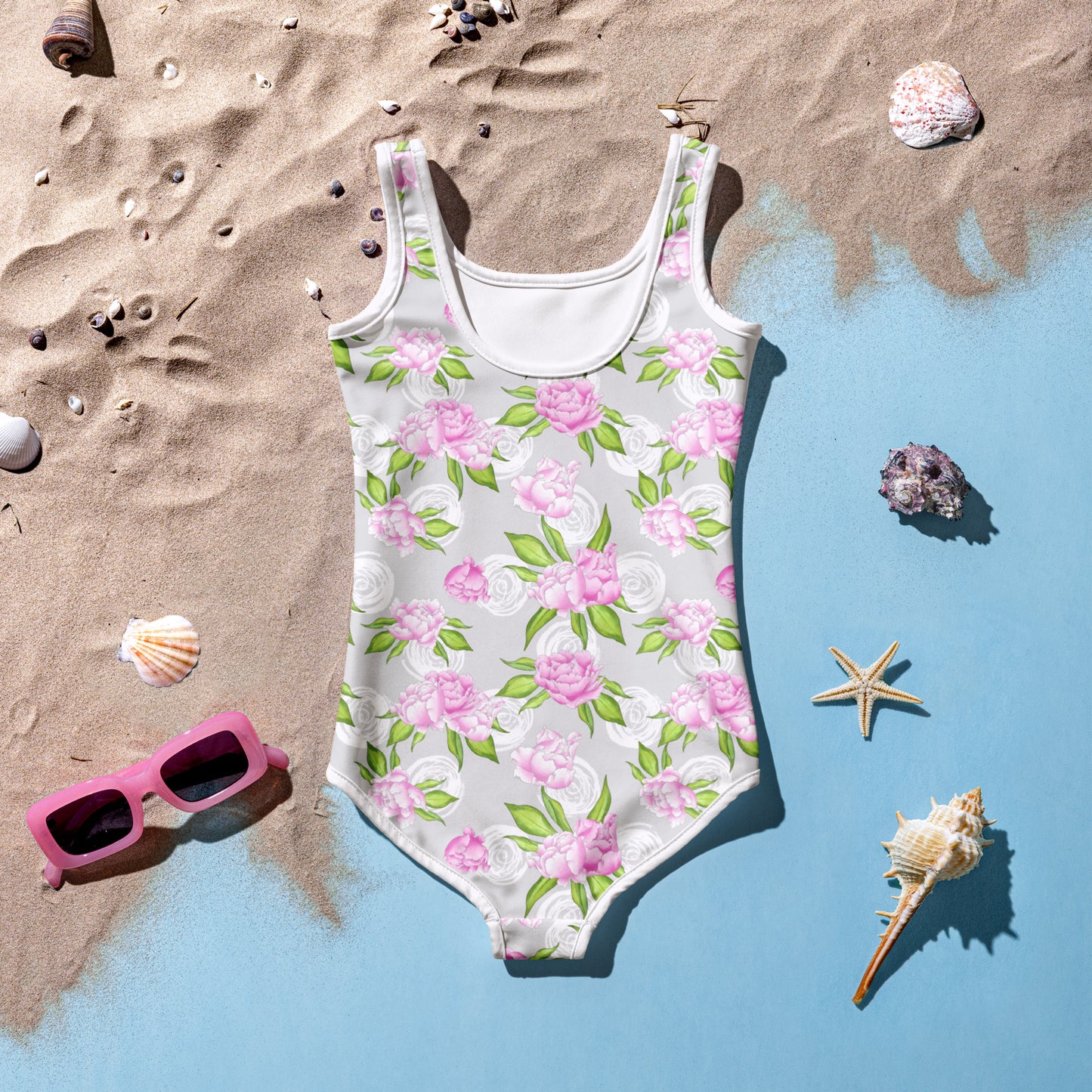 Pink Roses White Circles - Kids Swimsuit