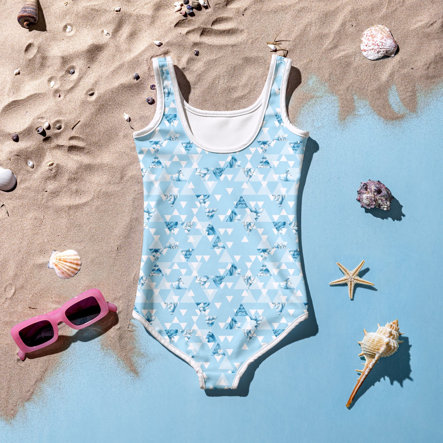 Blue and White Triangles - Kids Swimsuit