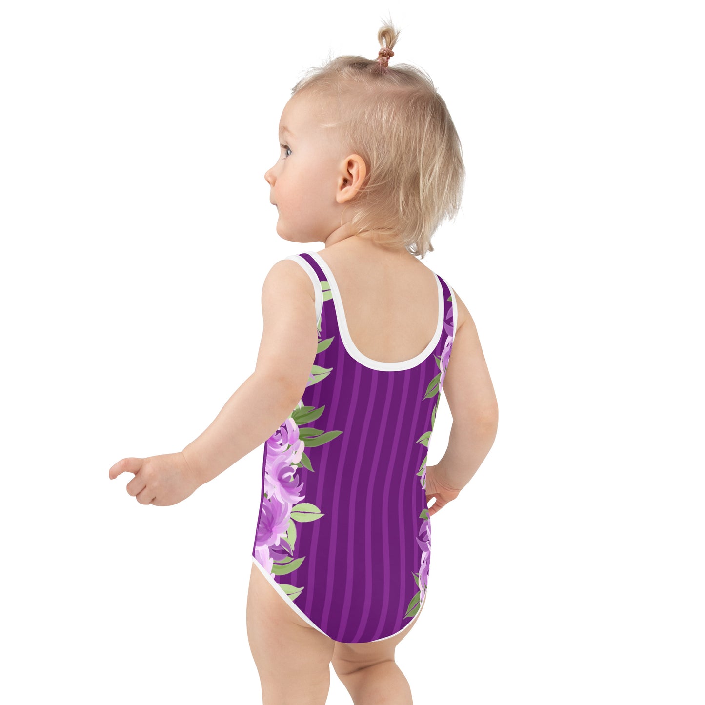 Purple Stripes with Flowers - Kids Swimsuit