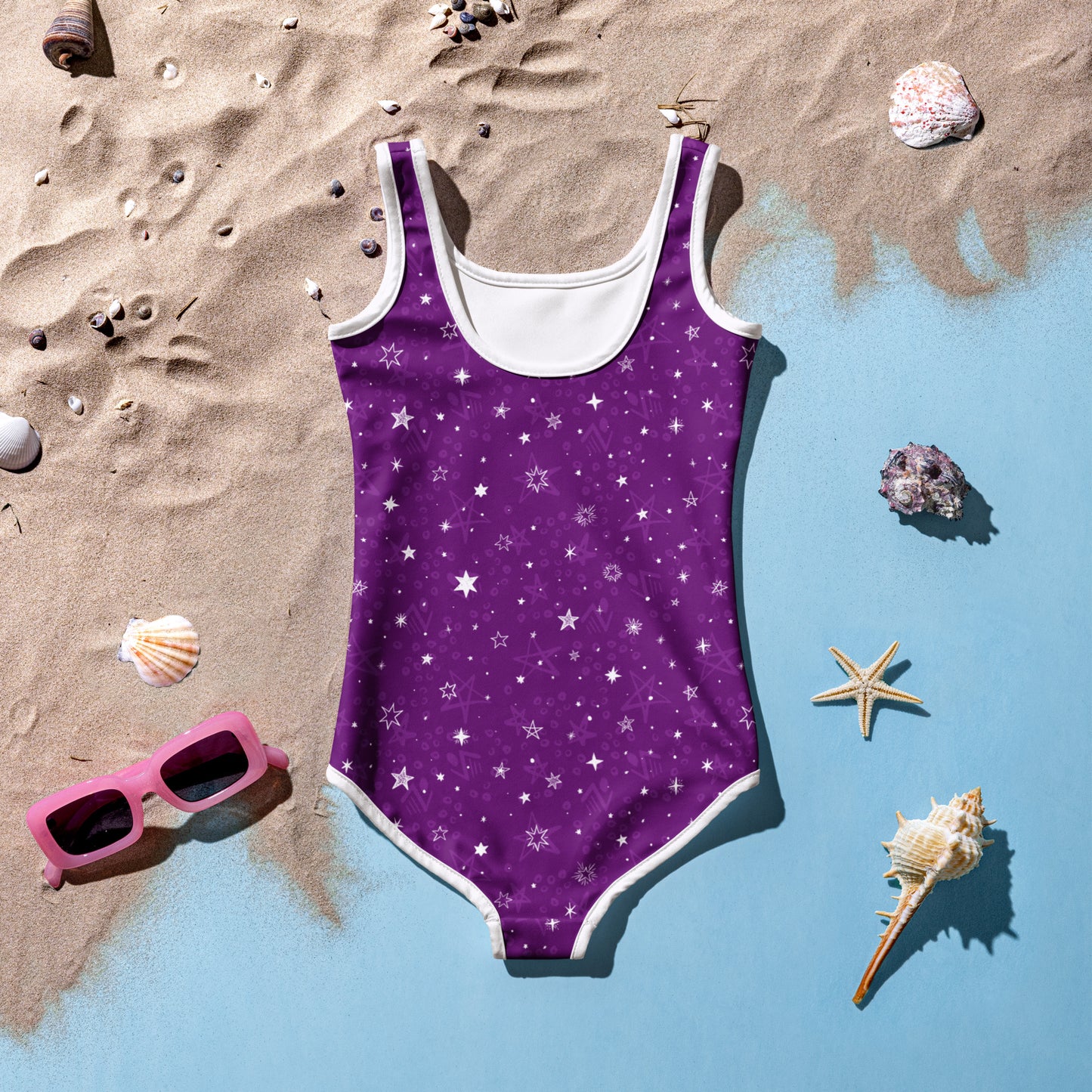Purple and White Stars - Kids Swimsuit