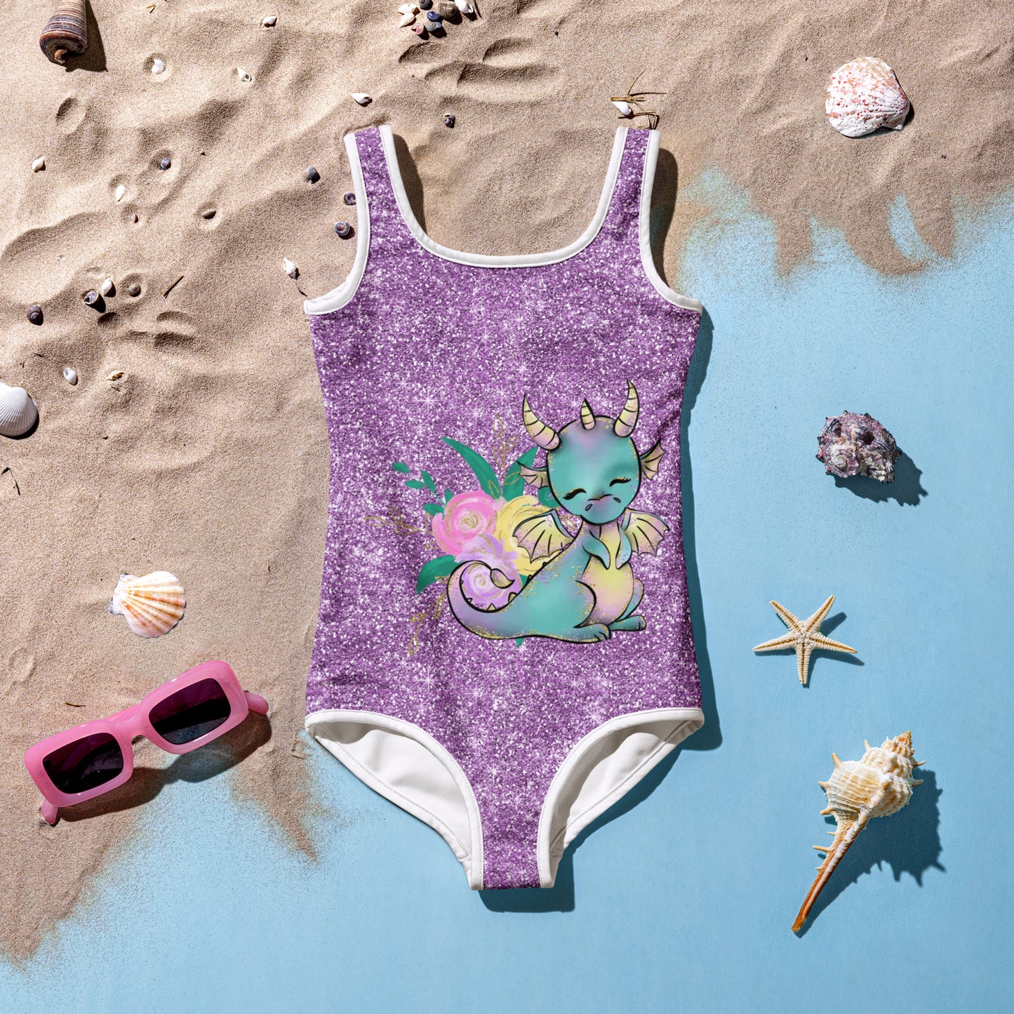 Cute Dragon - Purple - Kids Swimsuit