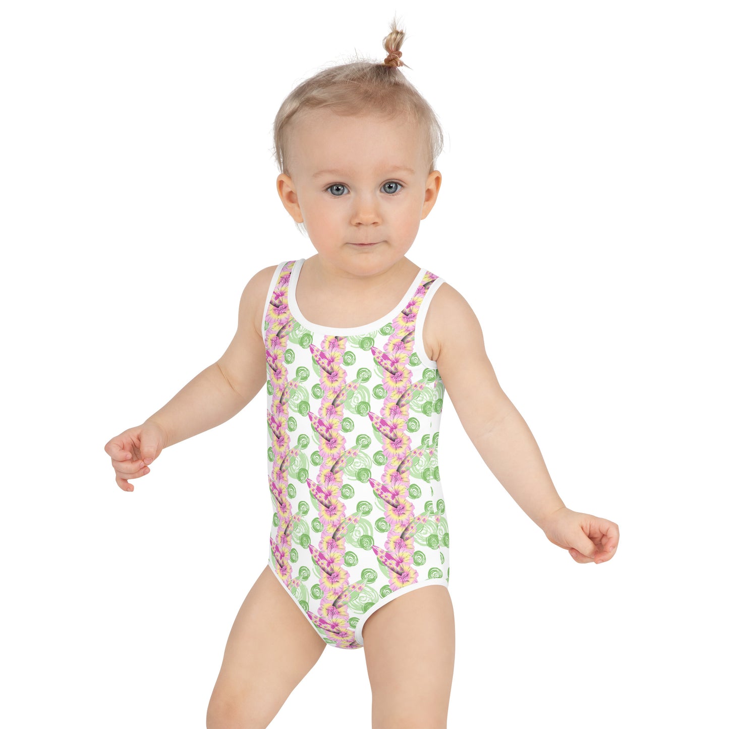 Green Circle, Flowers, Surf Boards - Kids Swimsuit