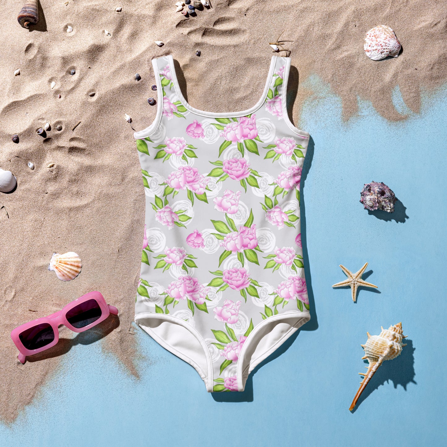 Pink Roses White Circles - Kids Swimsuit