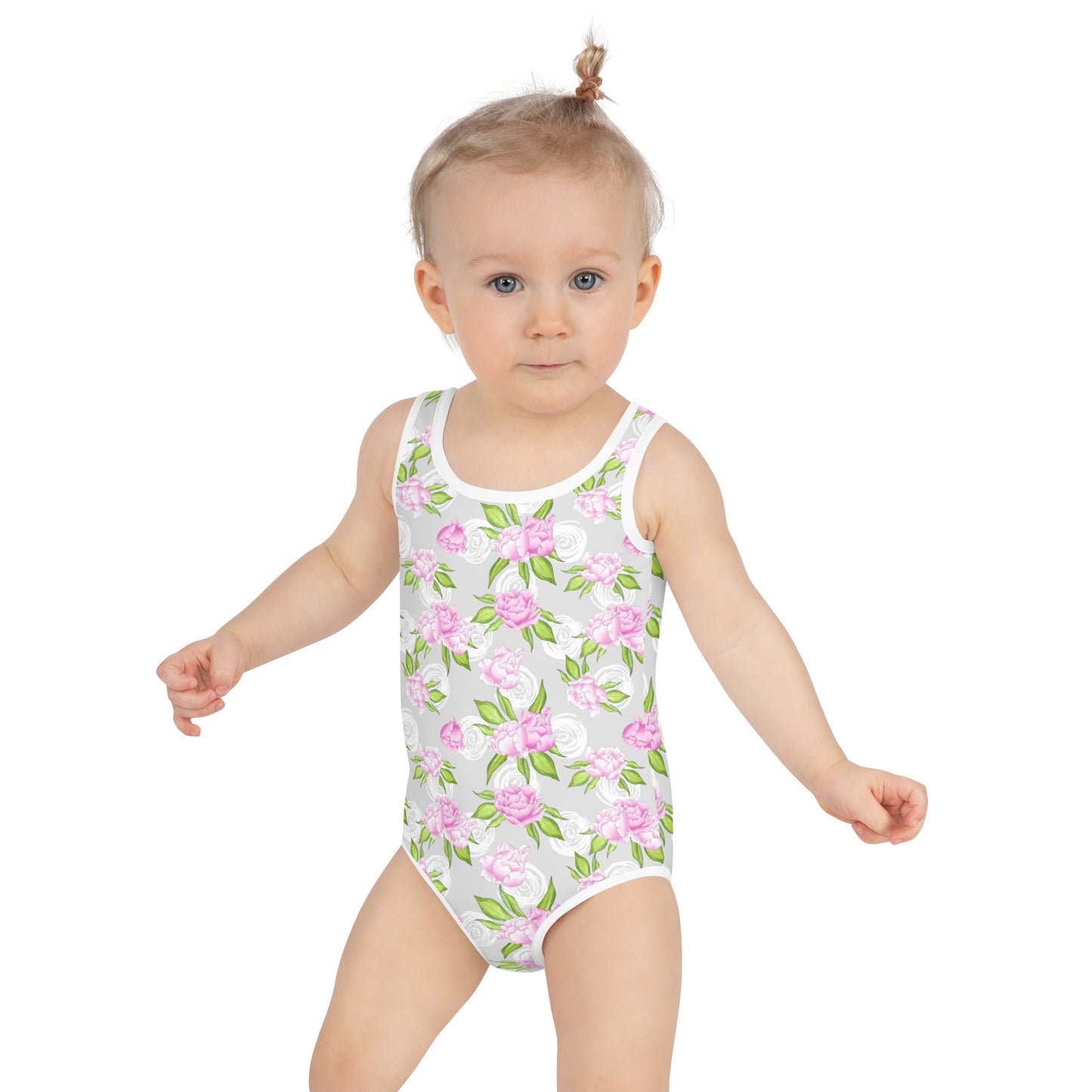 Pink Roses White Circles - Kids Swimsuit