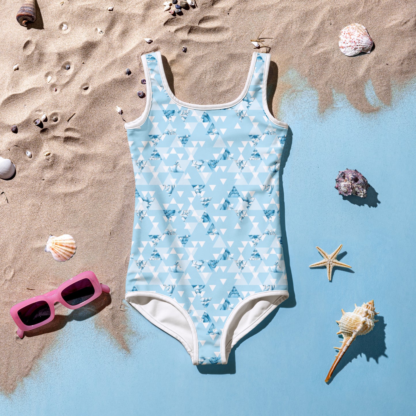 Blue and White Triangles - Kids Swimsuit