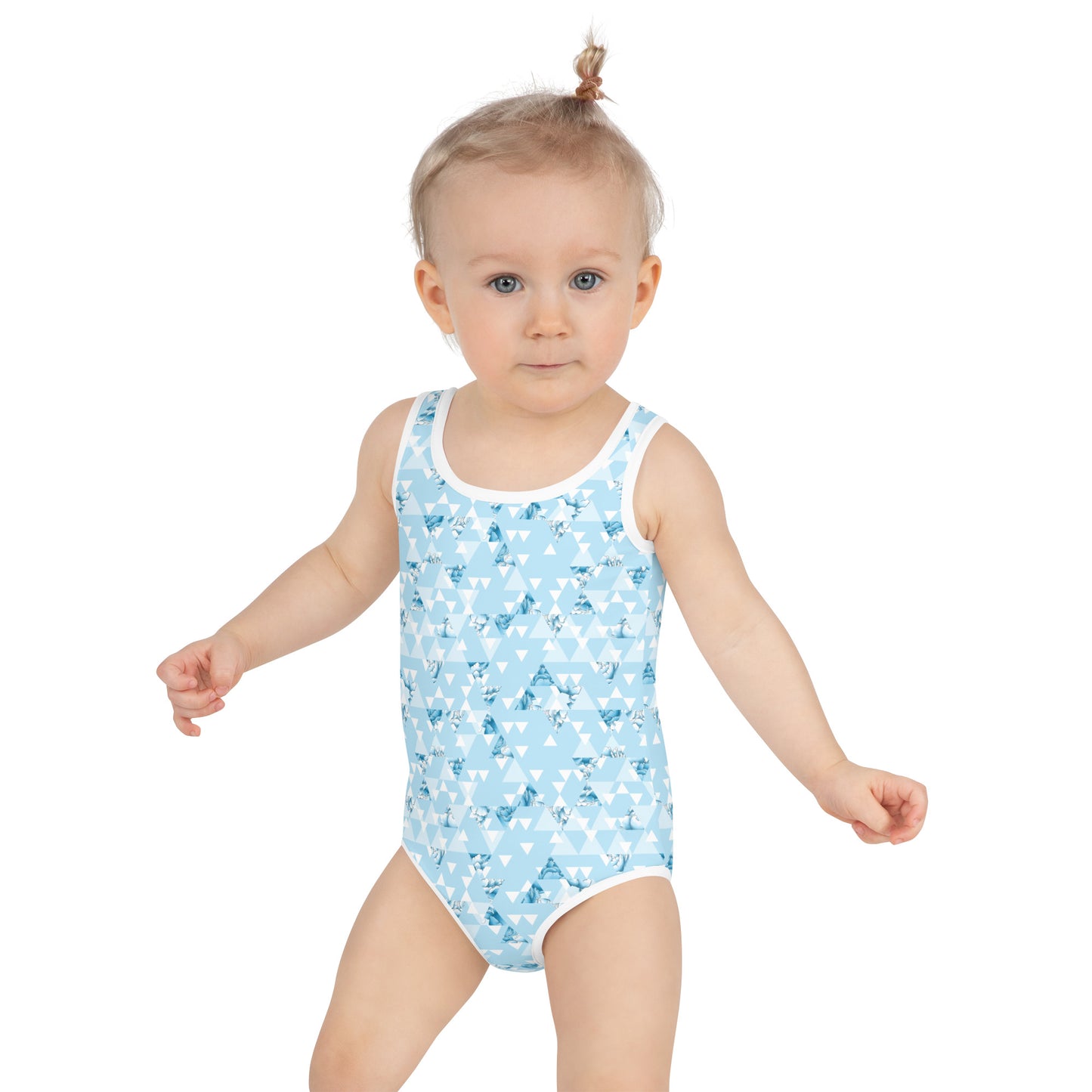 Blue and White Triangles - Kids Swimsuit