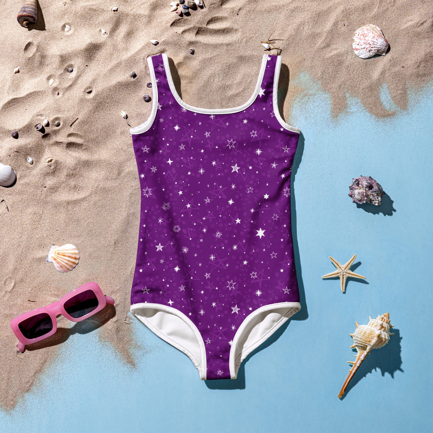 Purple and White Stars - Kids Swimsuit